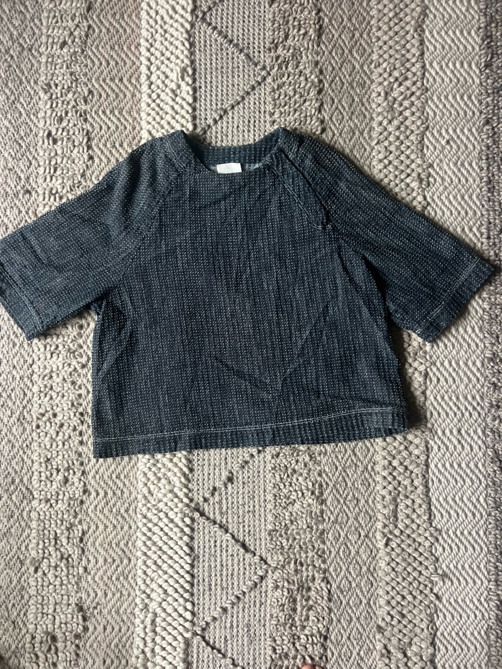 Dkny Black Textured Short-Sleeve Boxy Top